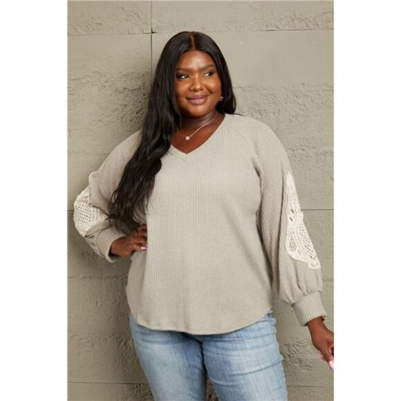 Sew In Love Full Size Lace Patch Detail Sweater - Picture 1 of 9